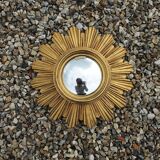 Ancien miroir soleil / sorcière doré à la feuille