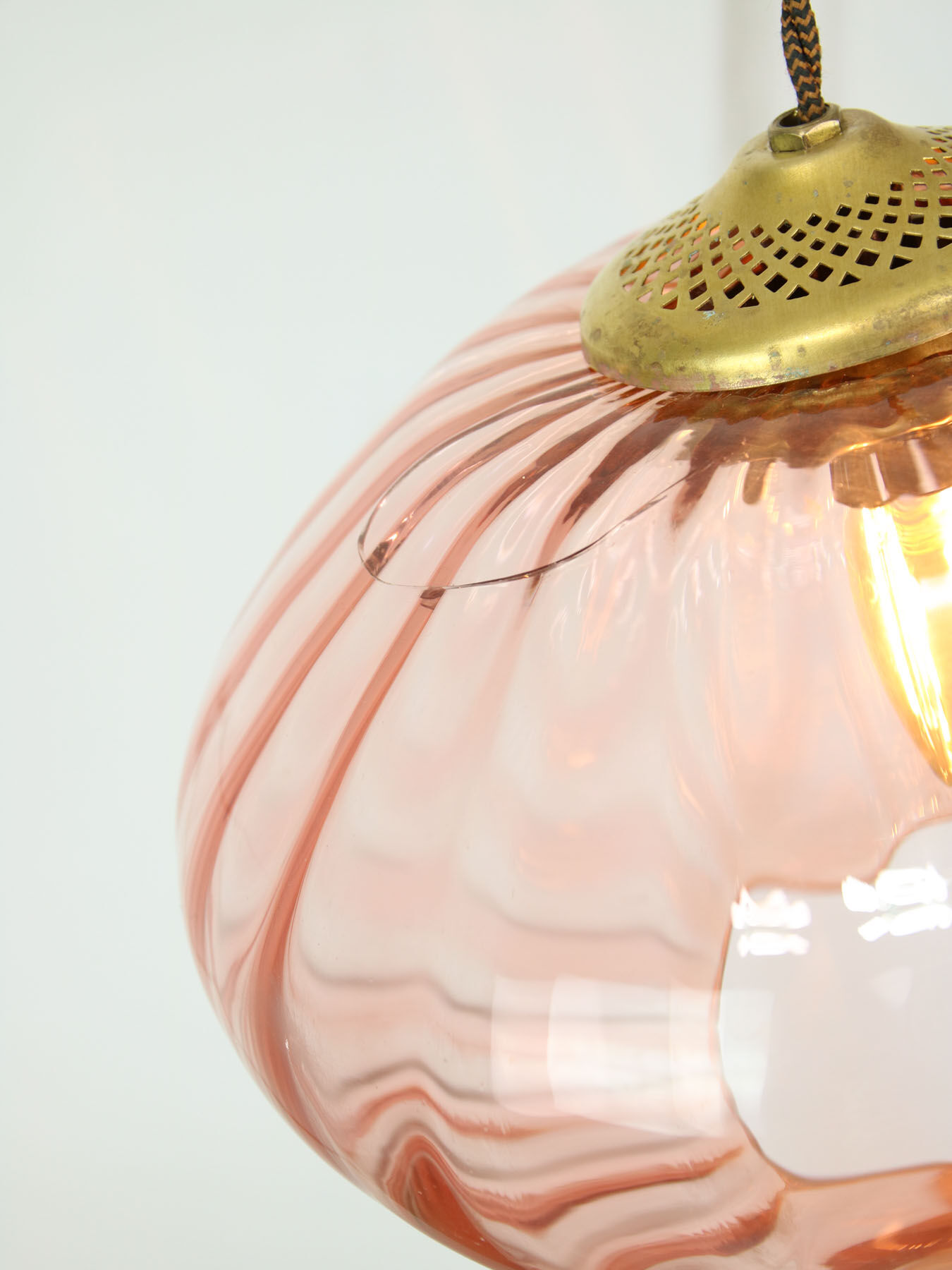 Mid Century Brass and Glass Crooked Pendant Lamp