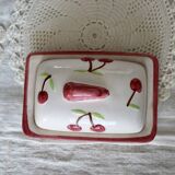 Vintage butter dish in slip and earthenware - Cherry pattern