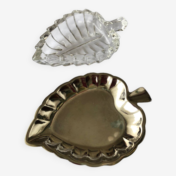 Empty pocket or crystal ashtray leaf shape vintage Italian