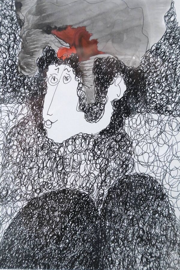 Dessin au stylo et aquarelle de A. PRIN