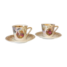 Duo de tasses et sous tasse a cafe ou moka decor romantique en porcelaine