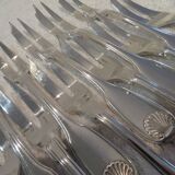 12 silver plated cake forks, Christofle Vendome, 2 prongs