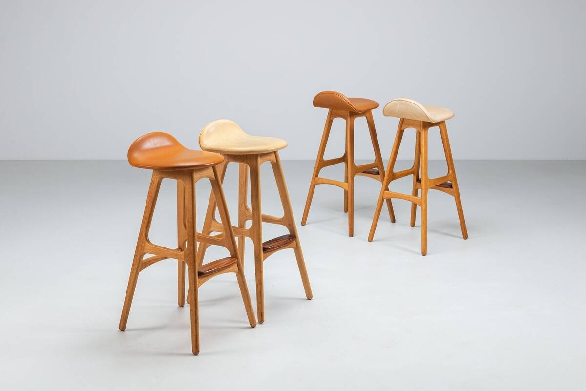 Erik Buch set of four “OD61” bar stools Oddense Mobler Denmark 1965