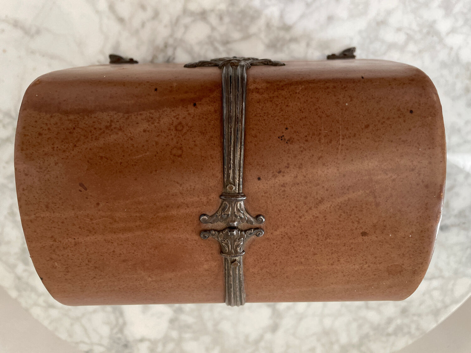 Vintage leather and silver metal jewelry box.