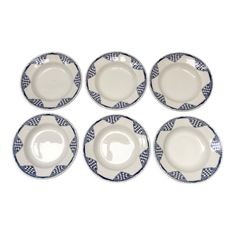 Set of 6 hollow plates signed Moulin des Loups Hamage Orchies north France model puppet