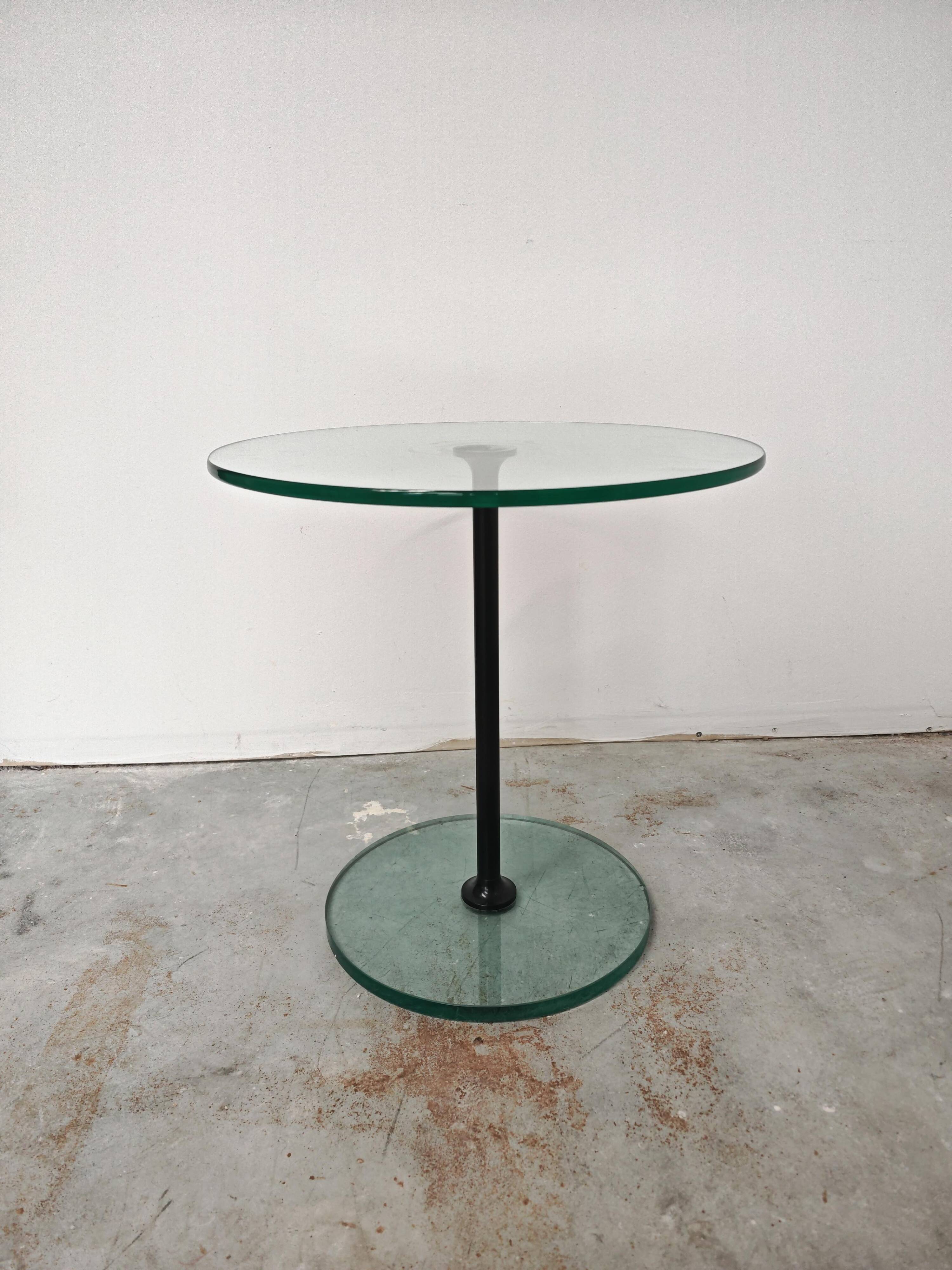 Minimalist round side table in glass by Draenert, 1983