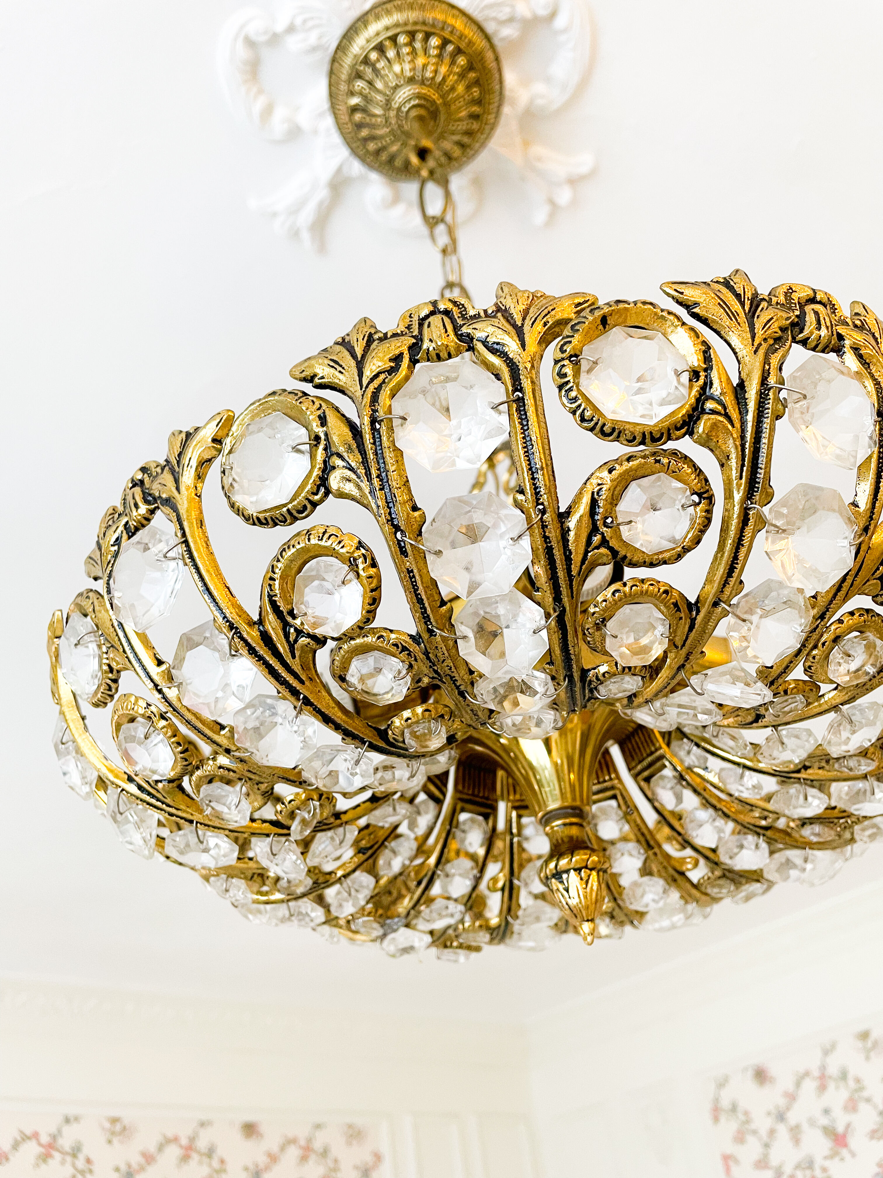 Vintage Palwa suspension in solid brass and crystal.