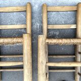 Set of 2 chairs in raw wood and straw from the 50s