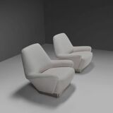 Pair of fabric and stainless steel lounge chairs by Gianni Moscatelli
