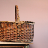 Large unique old French basket in rattan with handmade compartments of artisanal manufacture
