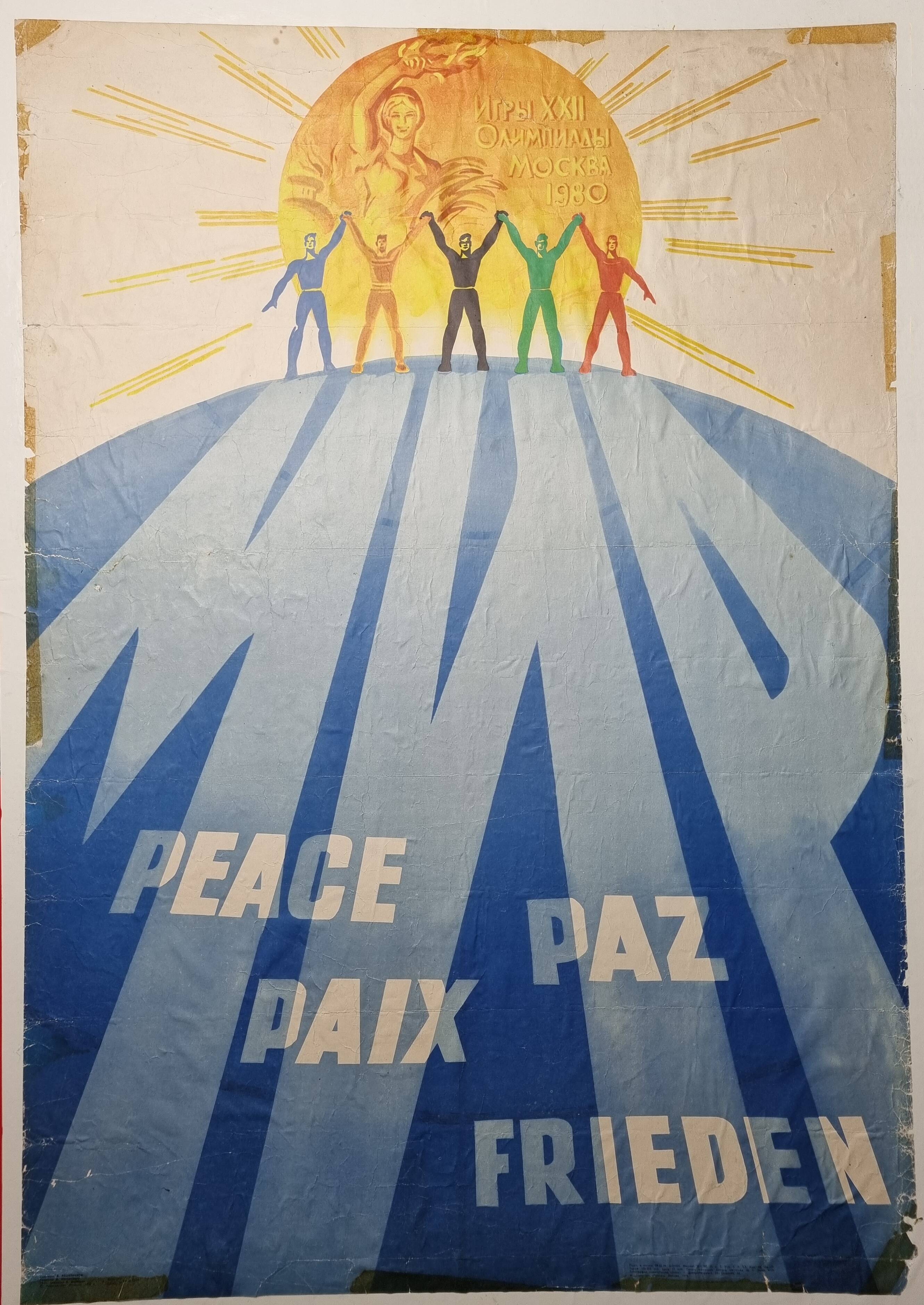 Affiche originale pour les Jeux Olympiques de Moscou 1980, contrecollée, 100 cm x 70 cm
