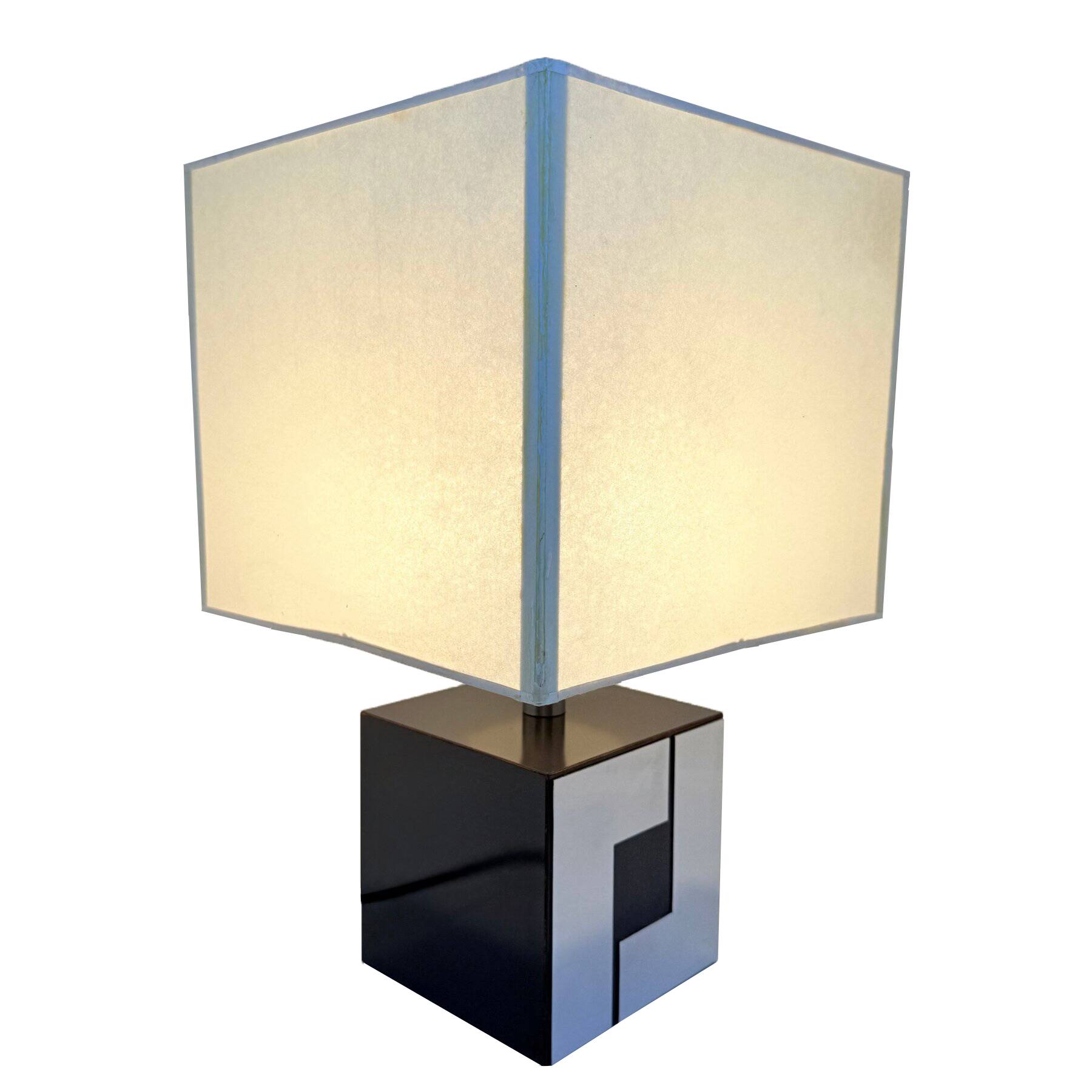 Vintage Cube Lamp • Wood & Metal • Art Deco • 1960