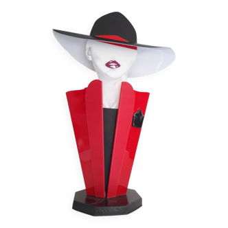 Lampe de table 80s femme à chapeau