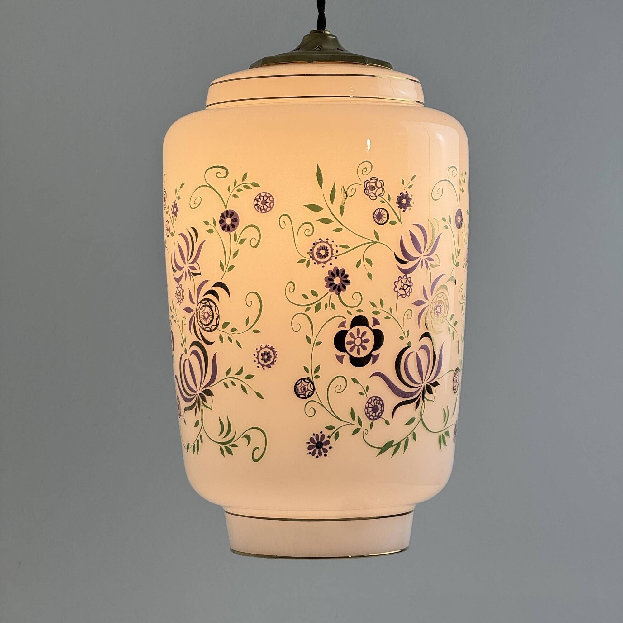 Ancienne grande suspension en opaline 1970 vintage