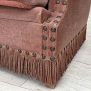 1970s, Danish 2-seater sofa, salmon pink furniture velour, beech wood.