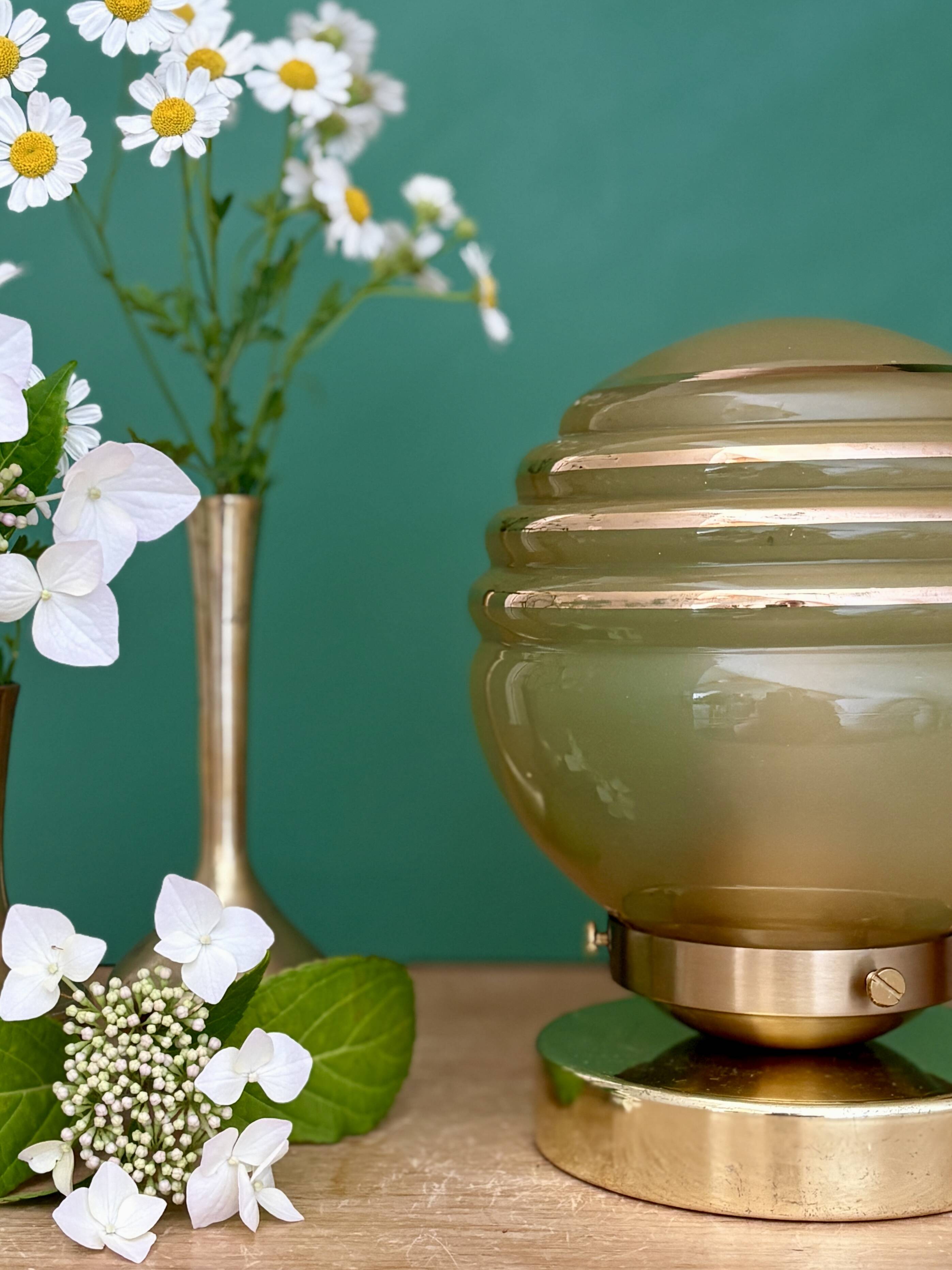 Vintage yellow and gold glass globe table lamp