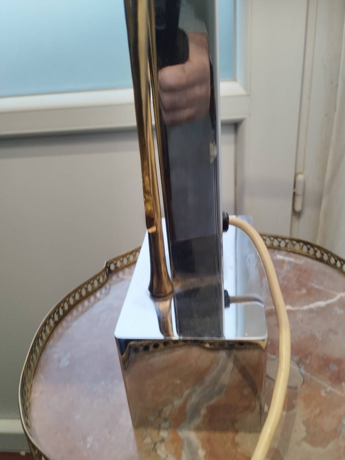 Lampe ancienne vintage métal chromé et bronze doré