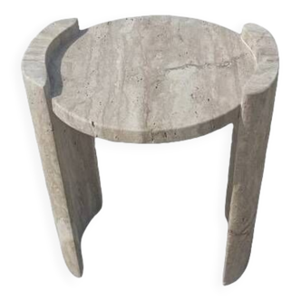 Beige travertine side table