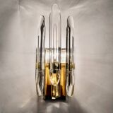 Sciolari, set of two large sconces in glass and gilded brass. Italy 1970s