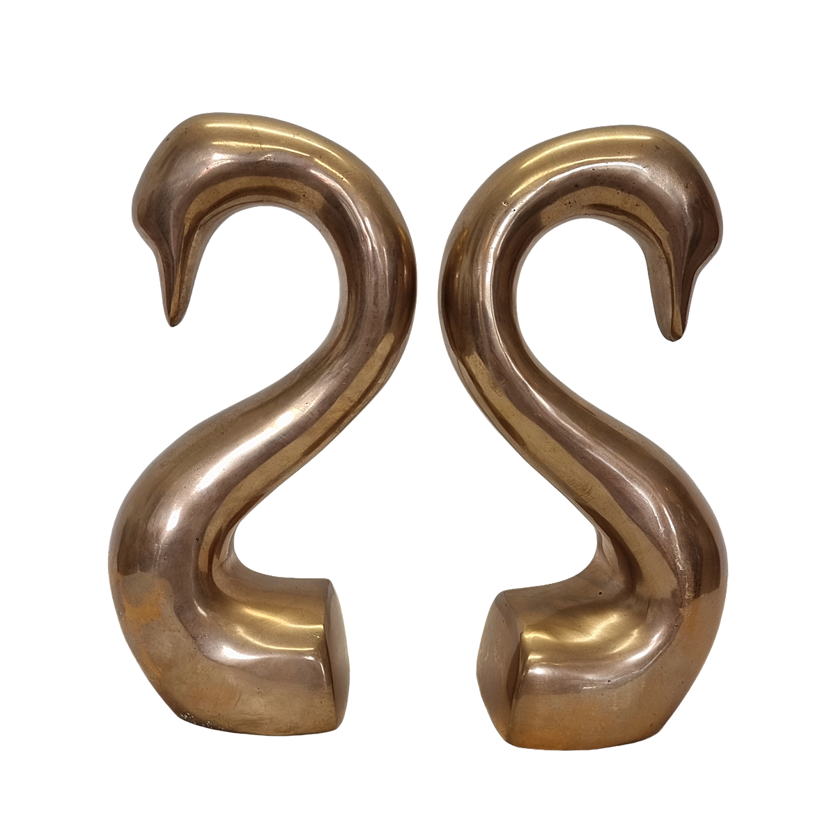 Vintage Italian Brass Swan Neck Bookends, 1970s
