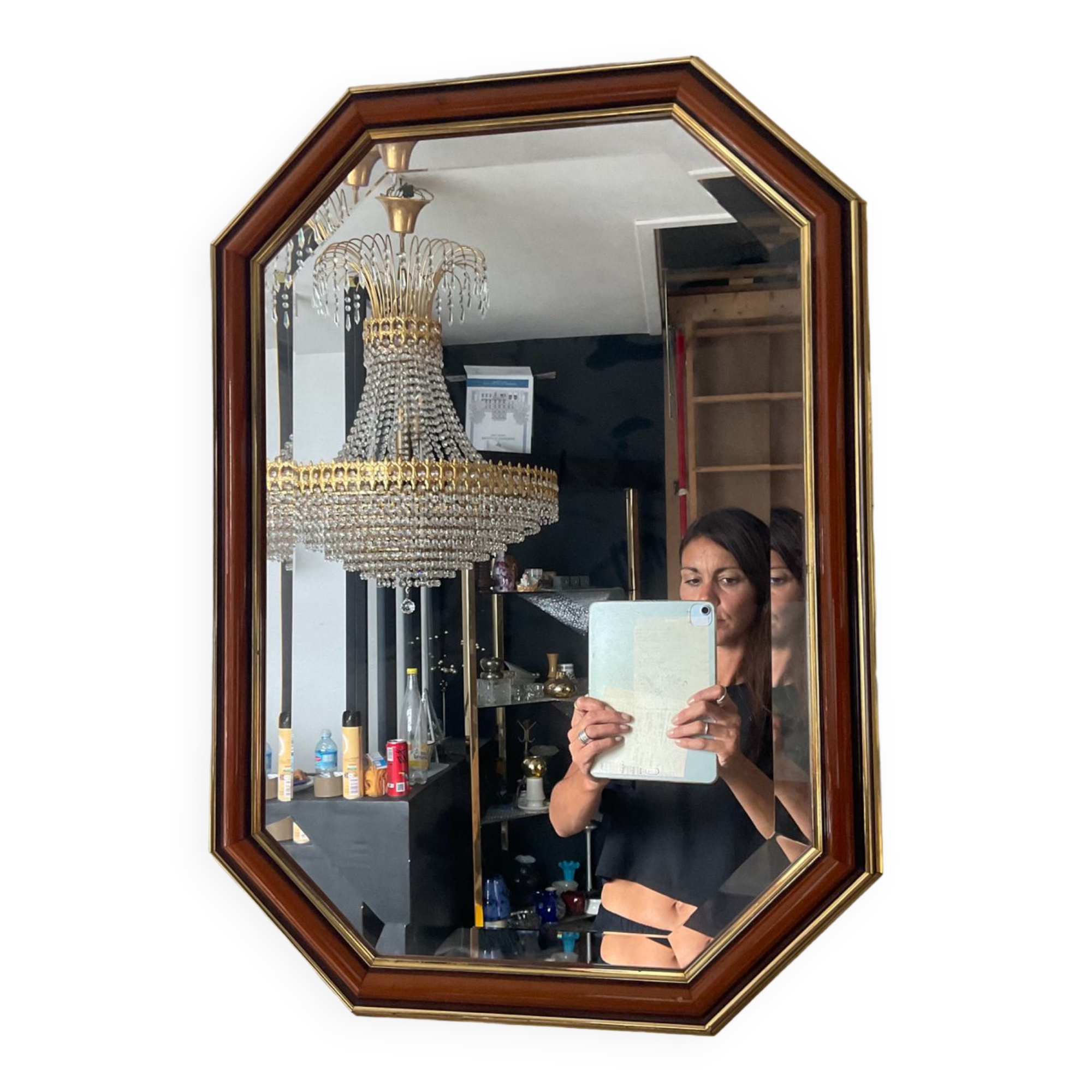 Vintage wooden mirror and beveled mirror
