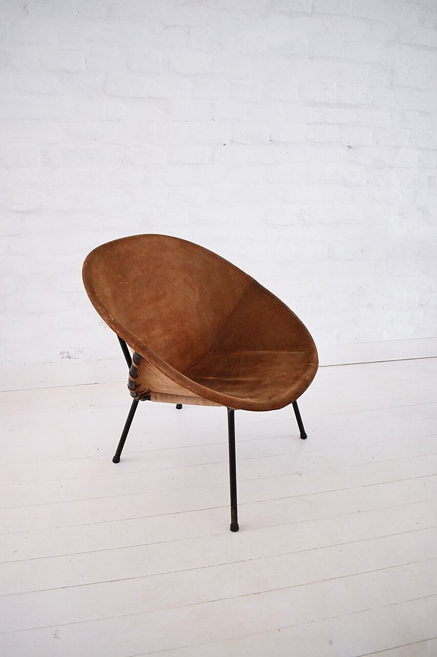 Vintage balloon suede easy chair, 1960s, Hungary