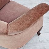 1960s, Danish lounge chair, salmon pink furniture velour, ash wood legs.
