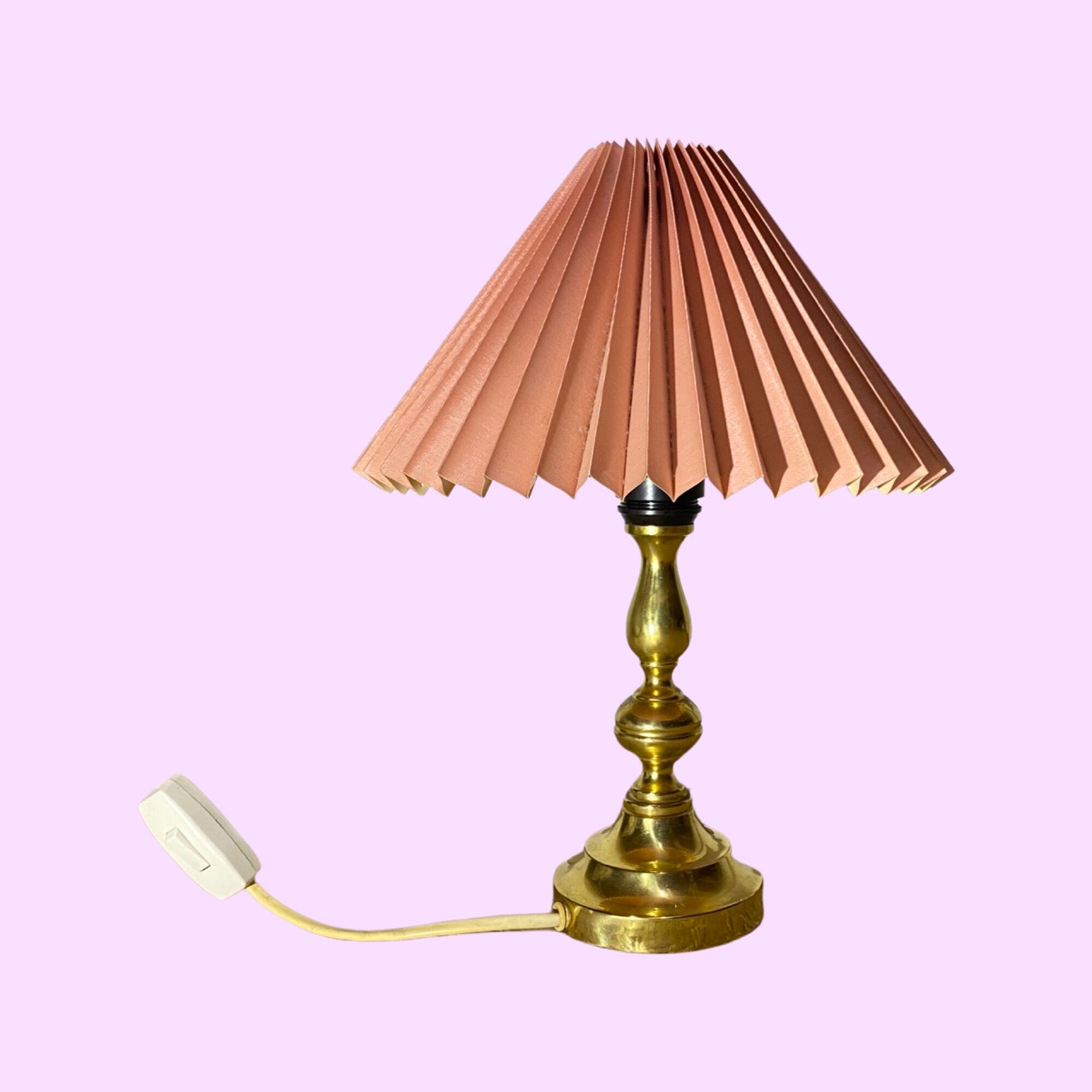 Vintage Brass Lamp by Knud Christensen Made in Denmark | Gold/Brass Base With Pink Lampshade