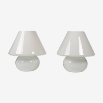 Paire de lampes en opaline blanche, années 1990