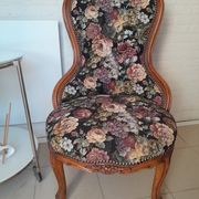 Fauteuil vintage brocante, fauteuil à tricot fleuri, classique des années 30-50