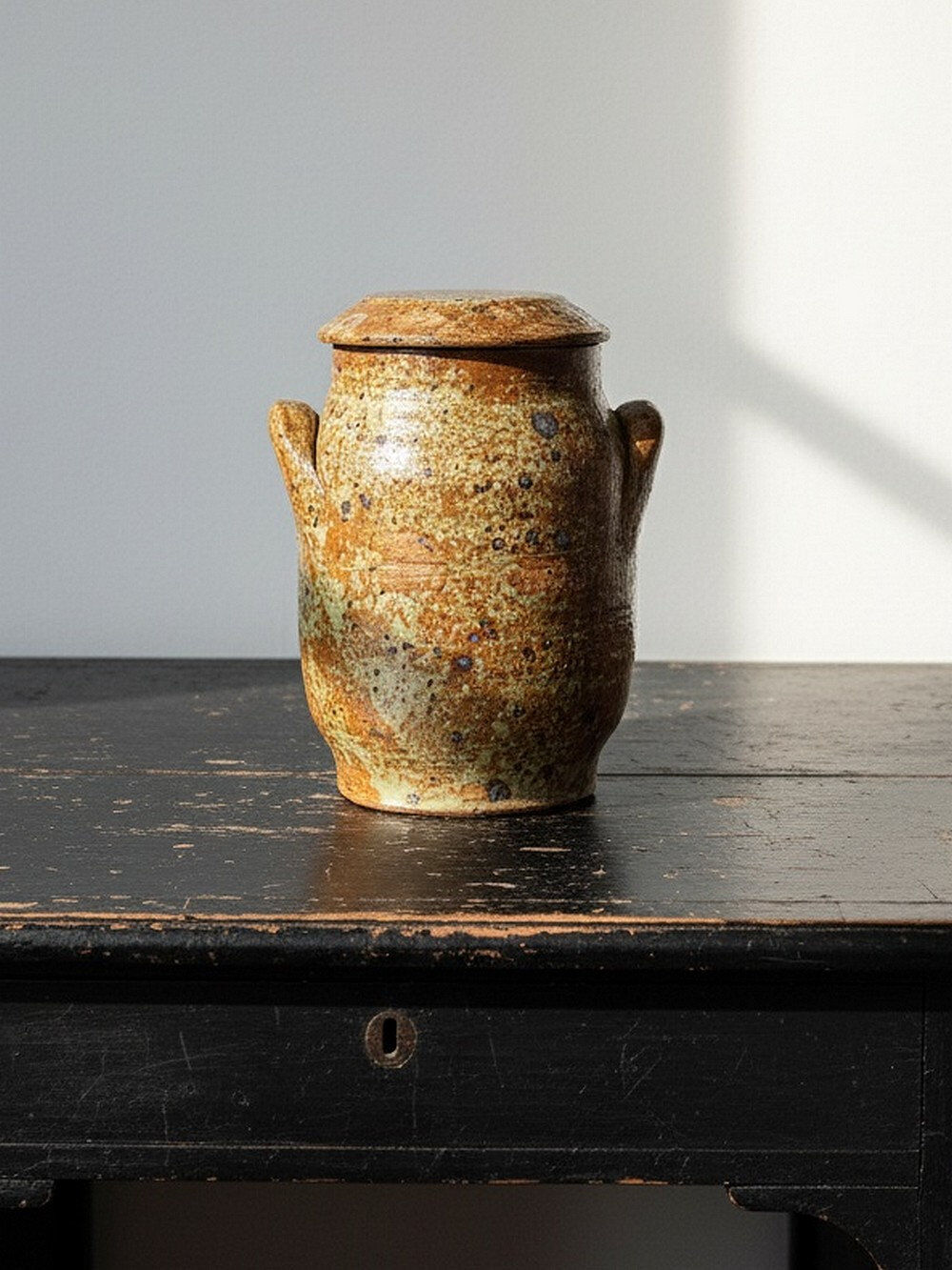 Decorative pot for spices in vintage Baudat style glazed artisanal stoneware.