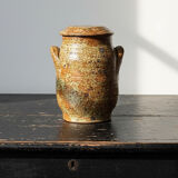 Decorative pot for spices in vintage Baudat style glazed artisanal stoneware.