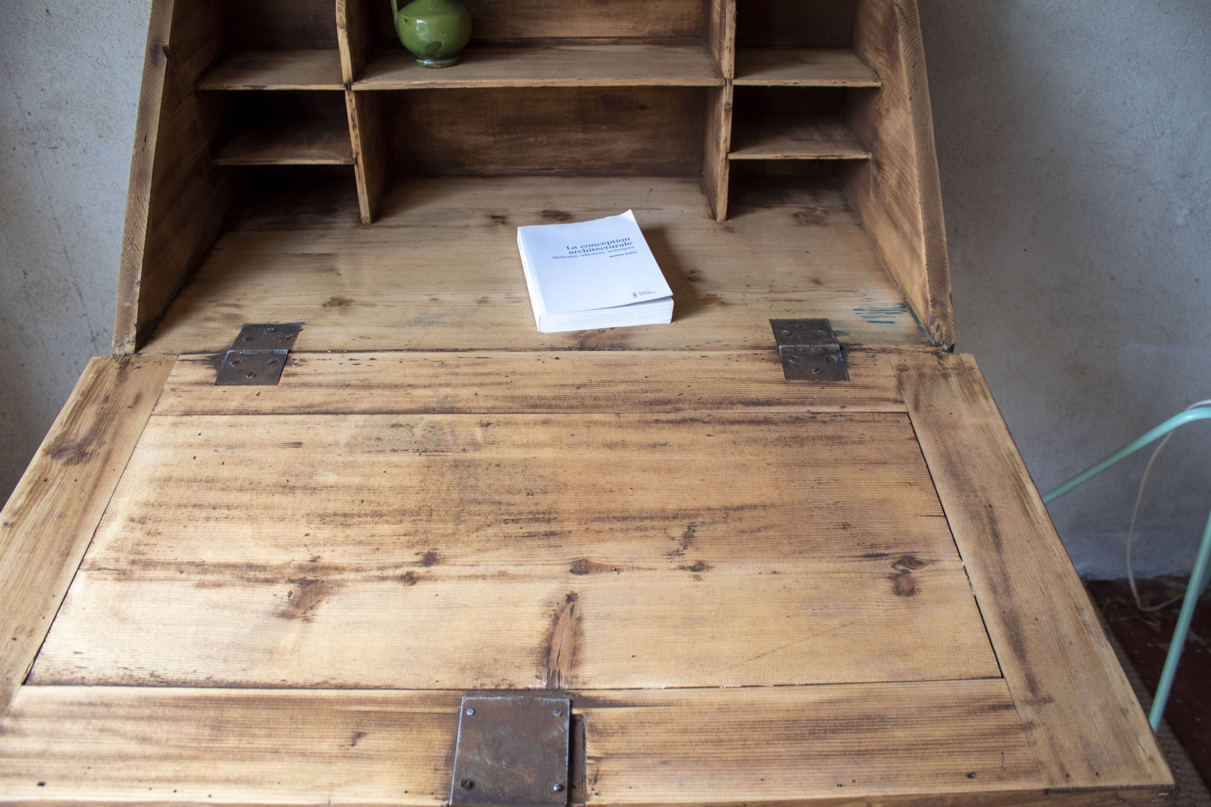 Secrétaire bureau vintage ancien bois massif