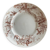 Antique KG Luneville round serving dish, sepia hummingbird