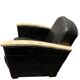 Pair of leather armchairs with marquetry armrests