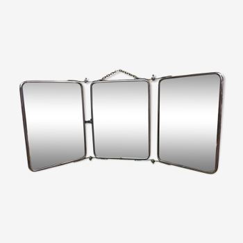Vintage beveled barber triptych mirror from the 1950s