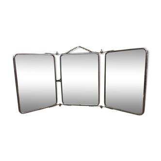 Vintage beveled barber triptych mirror from the 1950s