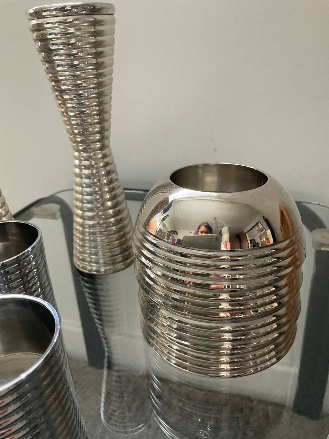 Series of 8 vintage candlesticks in silver metal