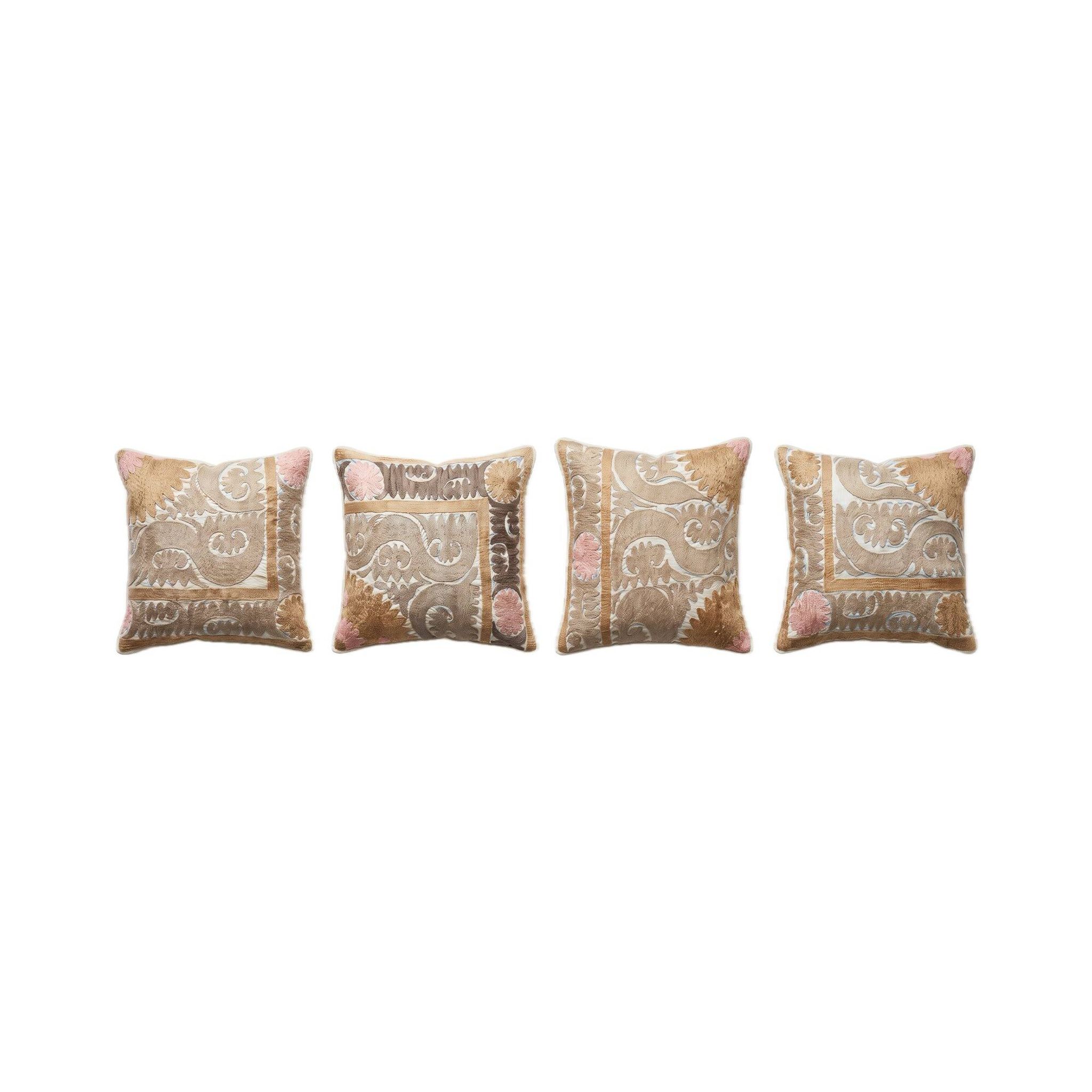 Lot de 4 housses de coussin brodées vintage 55x60 cm