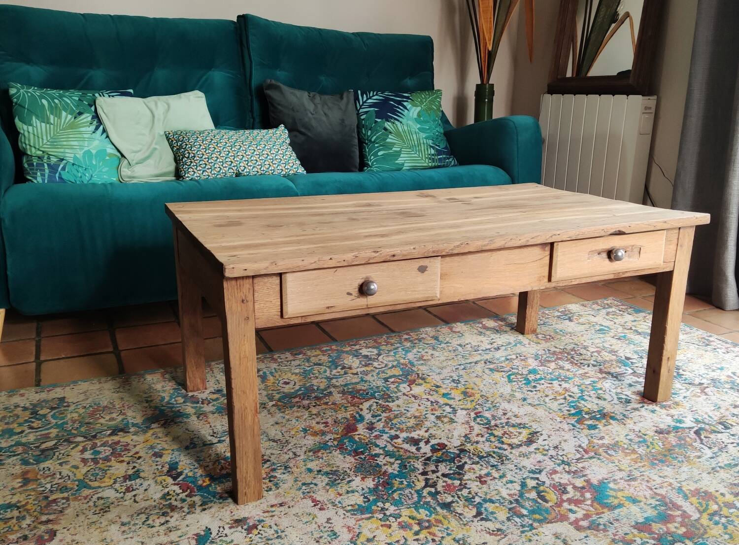 Vintage solid oak farmhouse coffee table 113x64