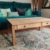 Vintage solid oak farmhouse coffee table 113x64