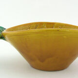 Yellow and green ceramic salad - pineapple-shaped barbotine - Vallauris France - vintage 60s
