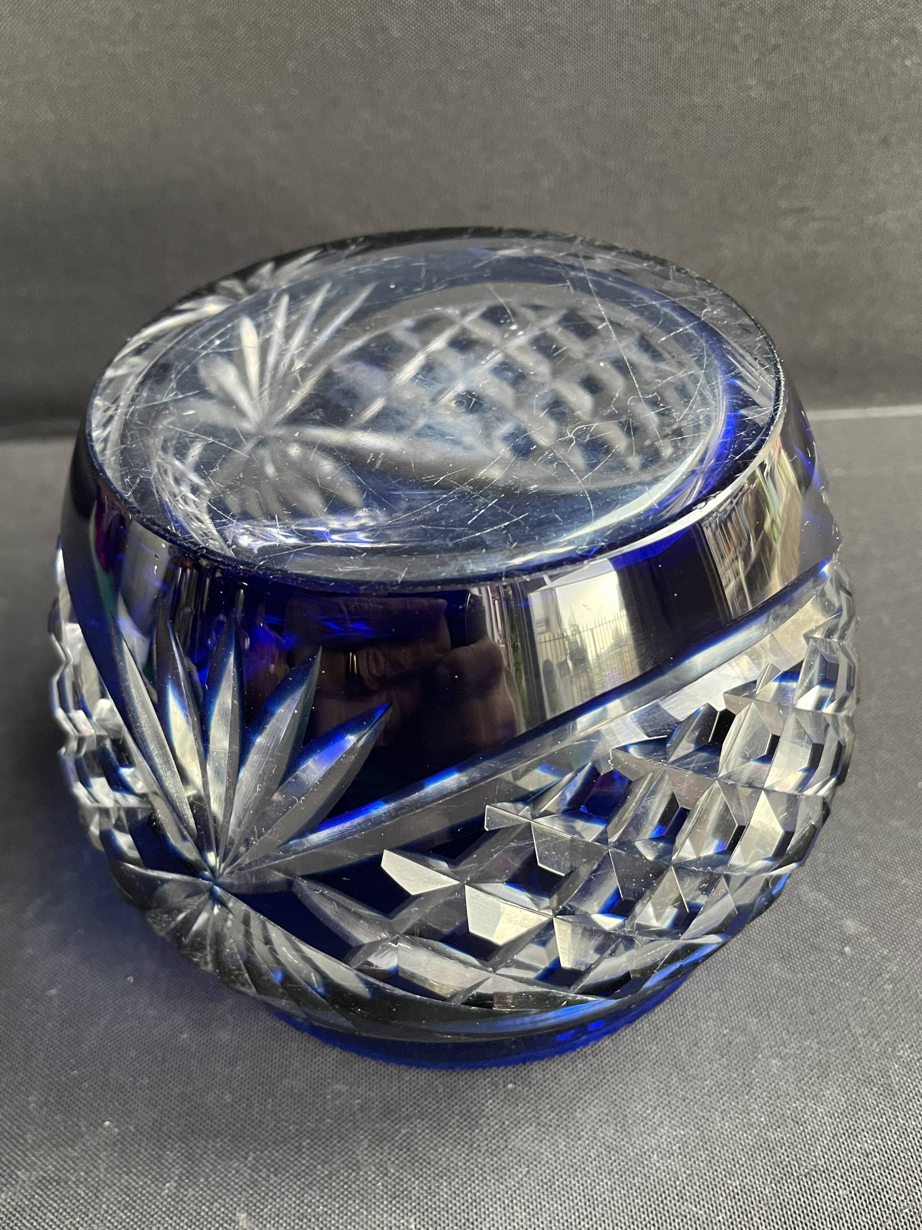 Cobalt blue overlay cut crystal vase