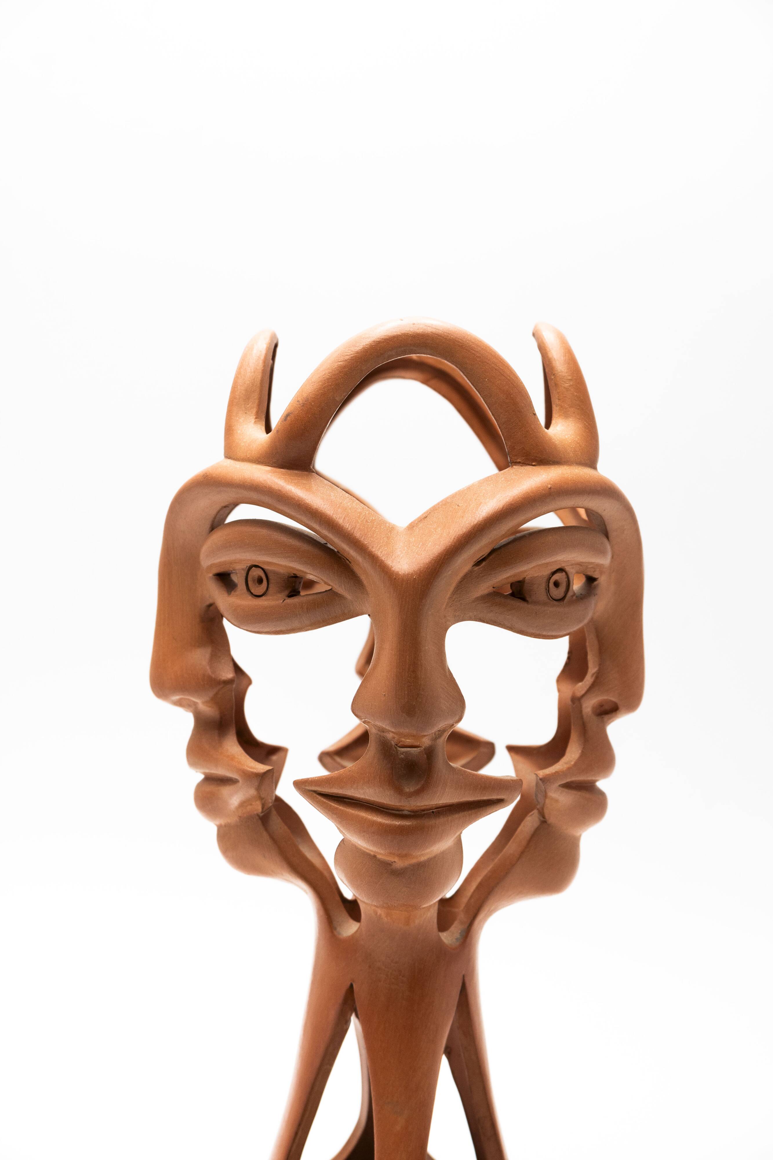 Terracotta sculpture by Jean Marais, the 3 faces, 1970