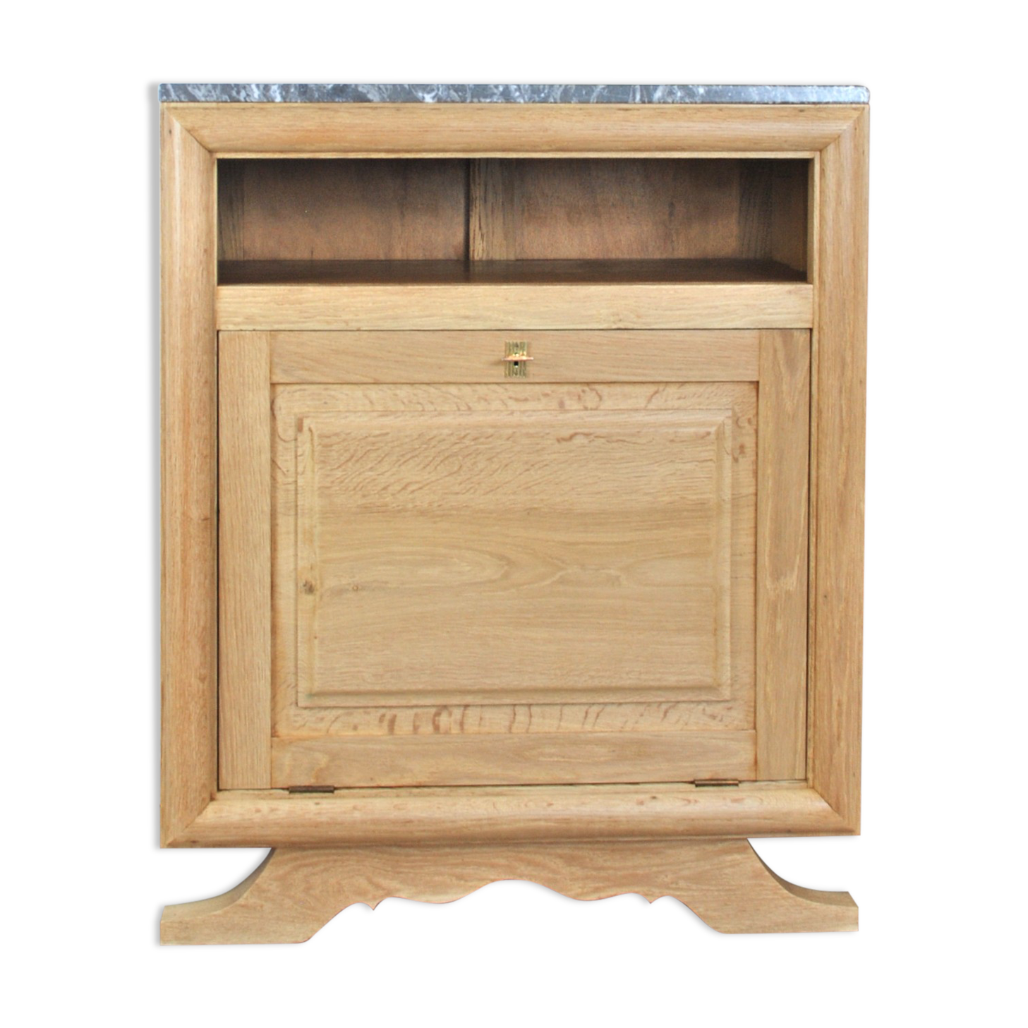 Meuble bar vintage en chêne massif avec plaque de marbre grise