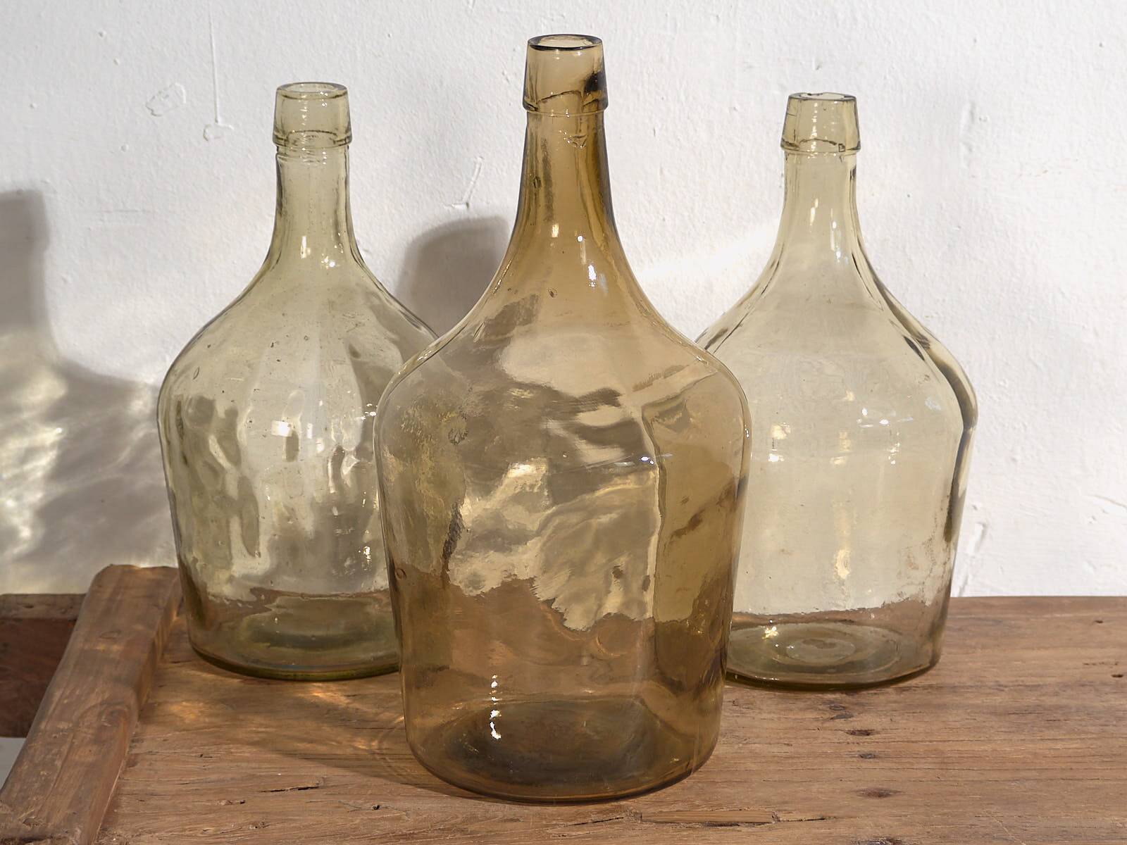 Antique brown demijohns (circa 1920). 3-piece set #13