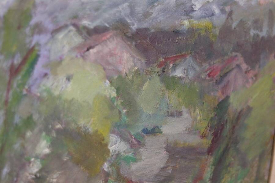 Original Swedish oil on panel – “Path” by Steneld – vintage & framed – 60 × 50 cm (23.6" × 19.7")