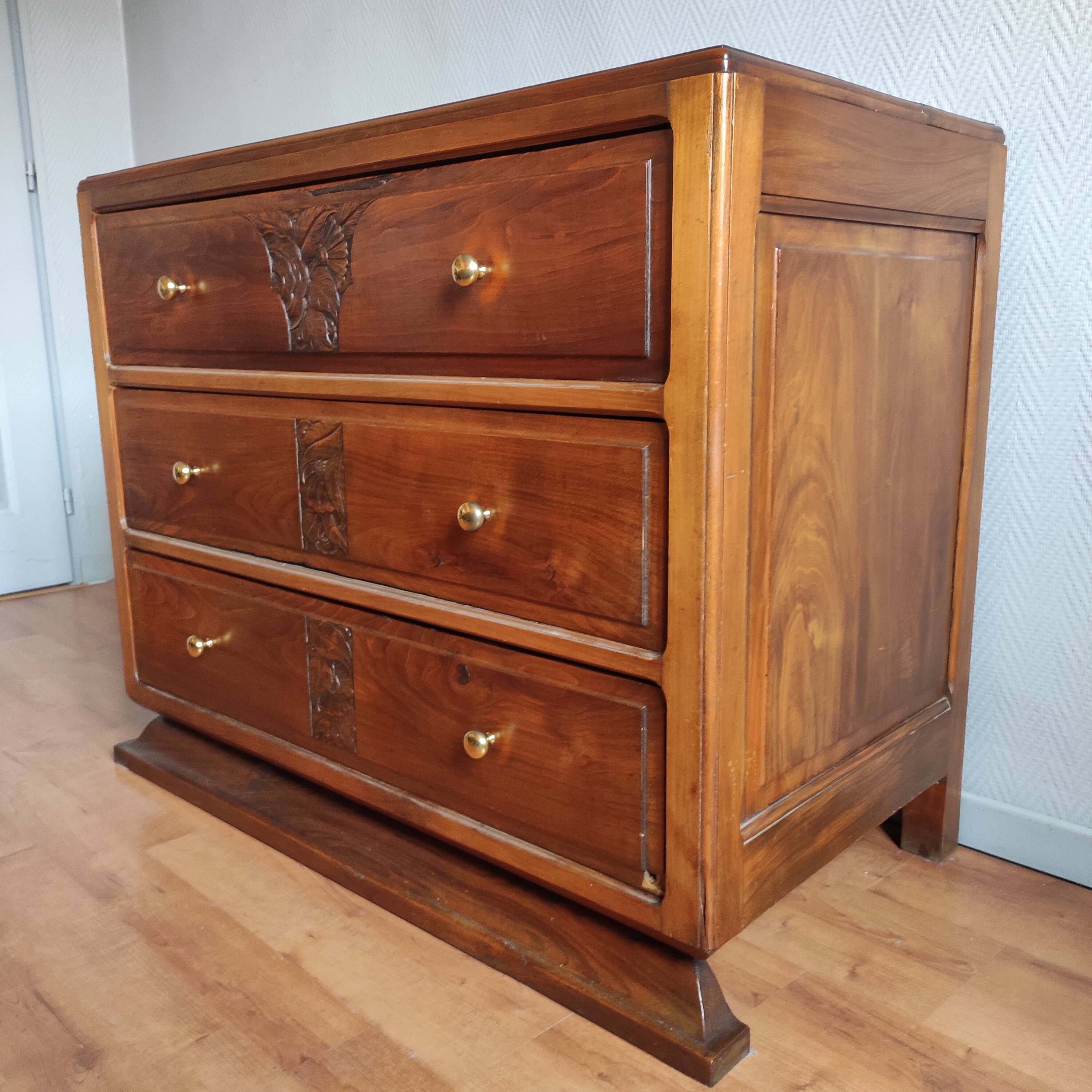 Commode Art Déco en noyer massif – années 1920-30 – grande taille