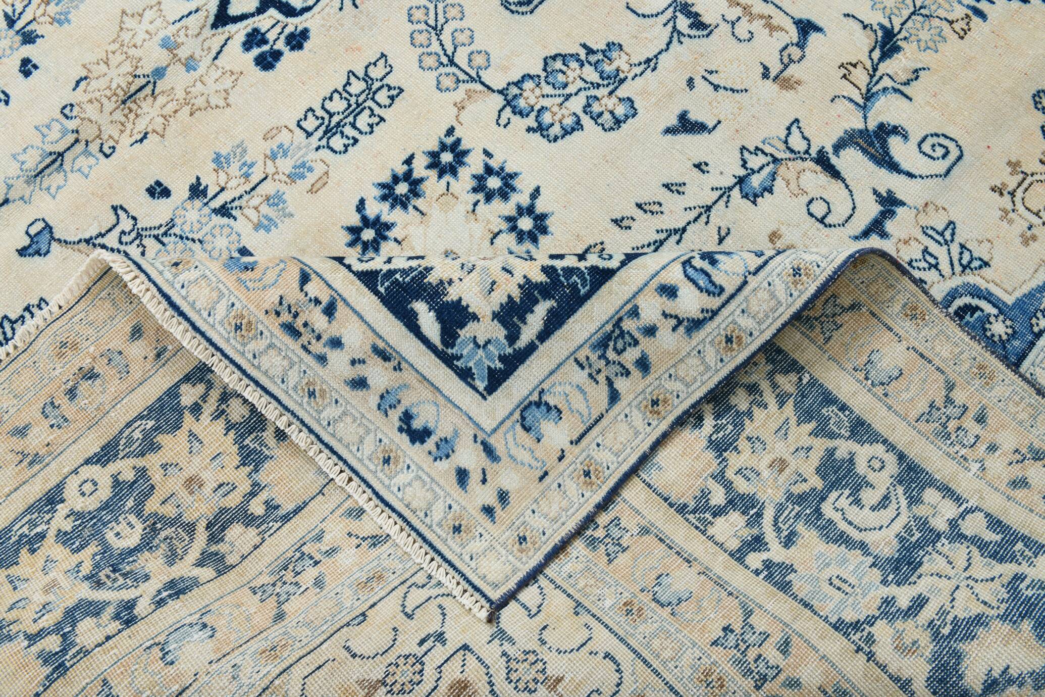 Élégance Persane en Bleu, Tapis Vintage d’Artisanat Raffiné, 282x385 Cm